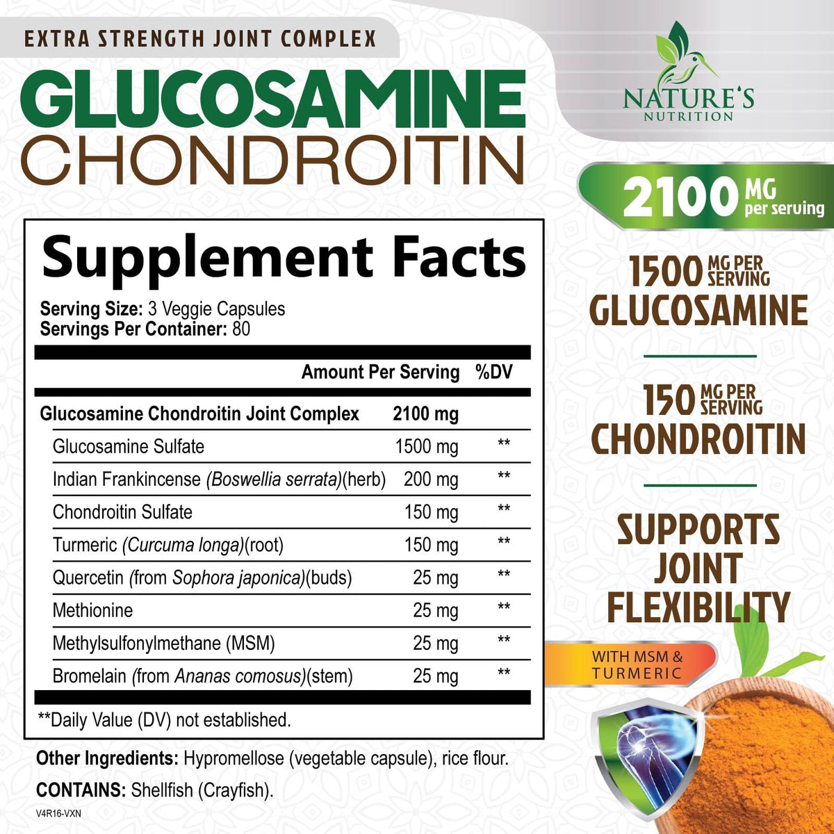 Nature's Nutrition Glucosamine Chondroitin MSM 240 capsules vue arrière