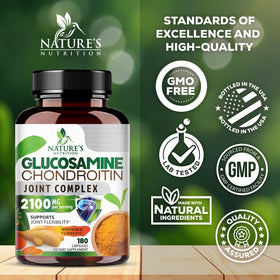Nature's Nutrition Glucosamine Chondroïtine MSM 180 capsules avec étiquette