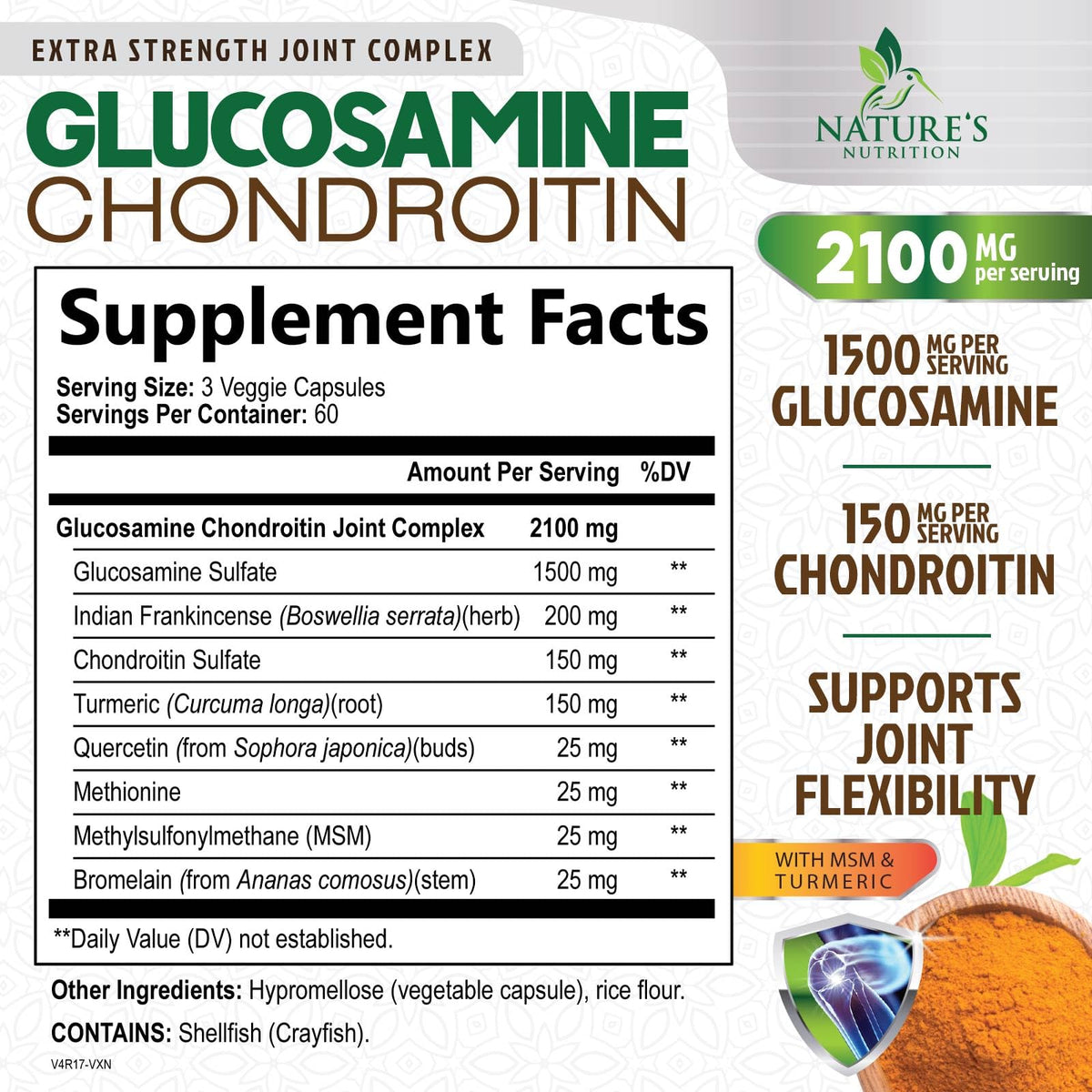 Nature's Nutrition Glucosamine Chondroïtine MSM 180 capsules contenant