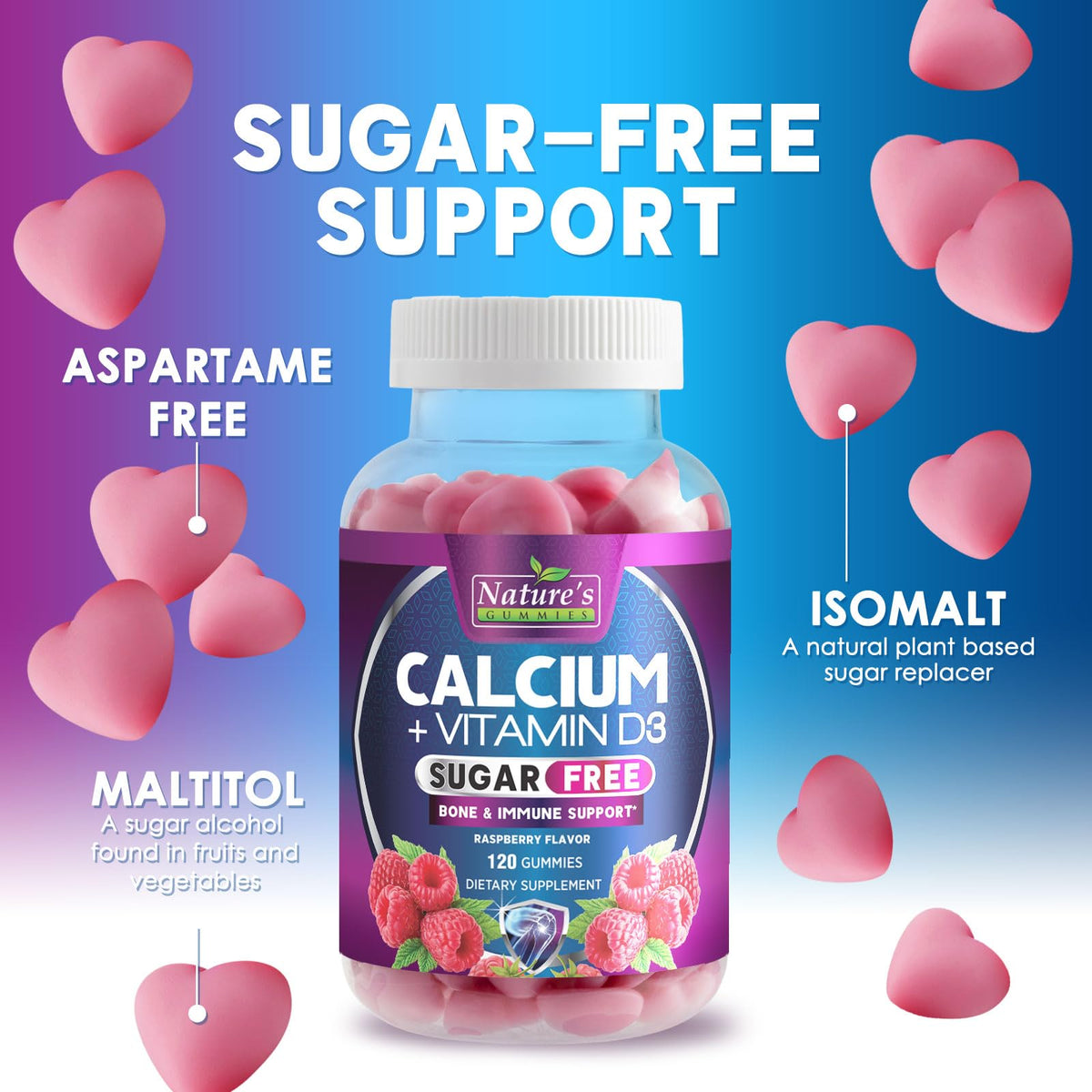 Nature's Nutrition Gummies Calcium SANS Sucre composition sur le flacon