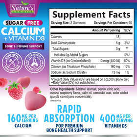 Nature's Nutrition Gummies Calcium SANS Sucre côté de la boîte