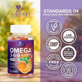 Nature's Nutrition Gummies Omega 3 6 9 gummies in a bowl