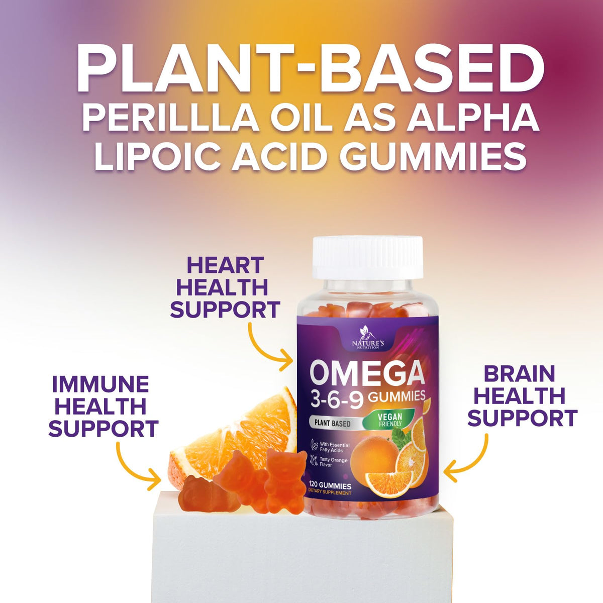 Nature's Nutrition Gummies Omega 3 6 9 gummies on a white background