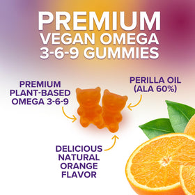 Nature's Nutrition Gummies Omega 3 6 9 orange gummies close-up