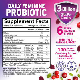 Nature's Nutrition Gummies Probiotiques Femmes Cranberry - arrière du pot
