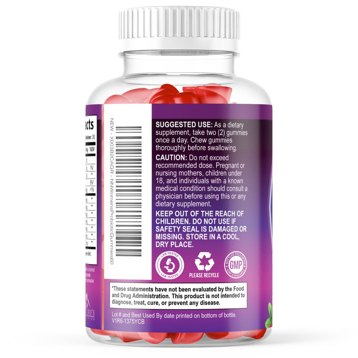Nature's Nutrition Gummies Probiotiques Femmes Cranberry - pot sur fond blanc