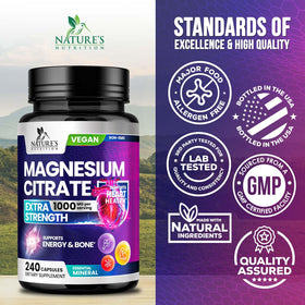 Nature's Nutrition Magnésium Citrate 1000mg avec des gélules sur une table