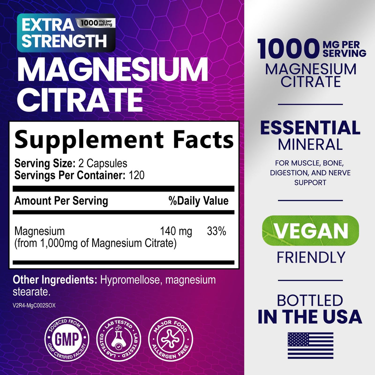 Nature's Nutrition Magnésium Citrate 1000mg capsules arrière