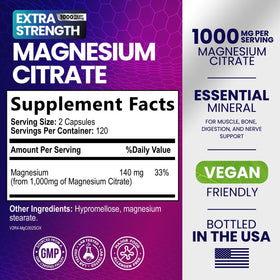 Nature's Nutrition Magnésium Citrate 1000mg capsules arrière