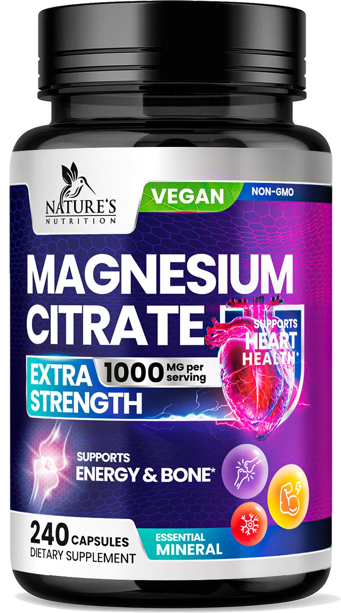Nature's Nutrition Magnésium Citrate 1000mg capsules avant