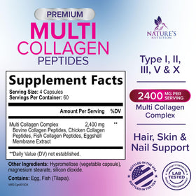 Nature's Nutrition Multi Collagène capsules ouvertes sur table
