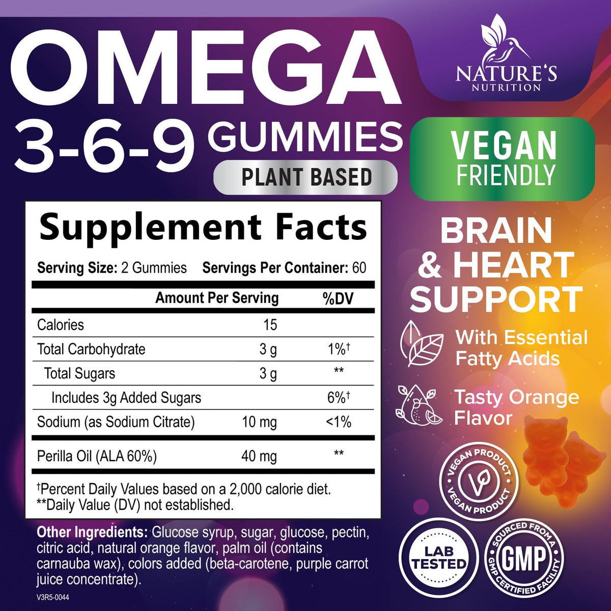 Nature's Nutrition Omega 3 6 9 Gummies packaging side view