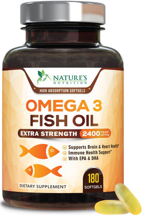 Nature's Nutrition Omega 3 Huile de Poisson 2400mg gélules front view