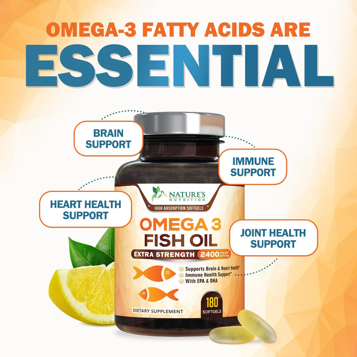 Nature's Nutrition Omega 3 Huile de Poisson 2400mg gélules lifestyle scene