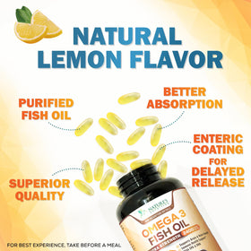 Nature's Nutrition Omega 3 Huile de Poisson 2400mg gélules with lemon flavor