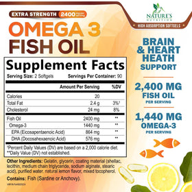 Nature's Nutrition Omega 3 Huile de Poisson 2400mg gélules with packaging