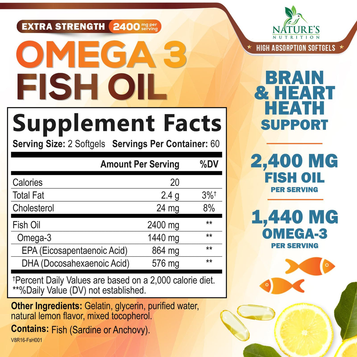 Nature's Nutrition Omega 3 huile de poisson gélules côté