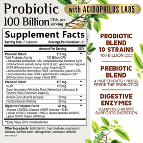Nature's Nutrition Probiotiques 100 Milliards CFU 60 Capsules vue arrière
