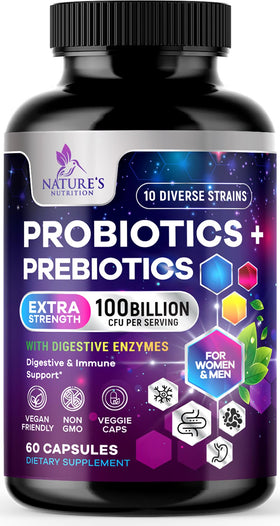 Nature's Nutrition Probiotiques 100 Milliards CFU 60 Capsules, vue de face