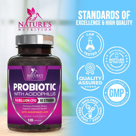 Nature's Nutrition Probiotiques 50 Milliards CFU - vue de côté