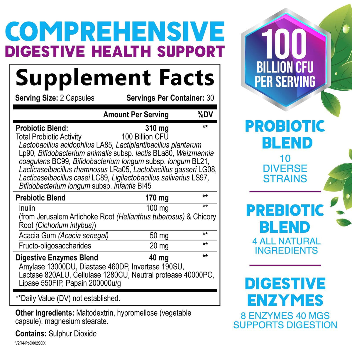 Nature's Nutrition Probiotiques 60 Capsules, emballage et étiquette