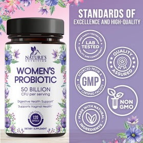 Nature's Nutrition Probiotiques Femmes 120 Capsules sur fond neutre