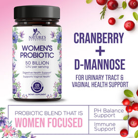 Nature's Nutrition Probiotiques Femmes 50 Milliards CFU sur une table en bois