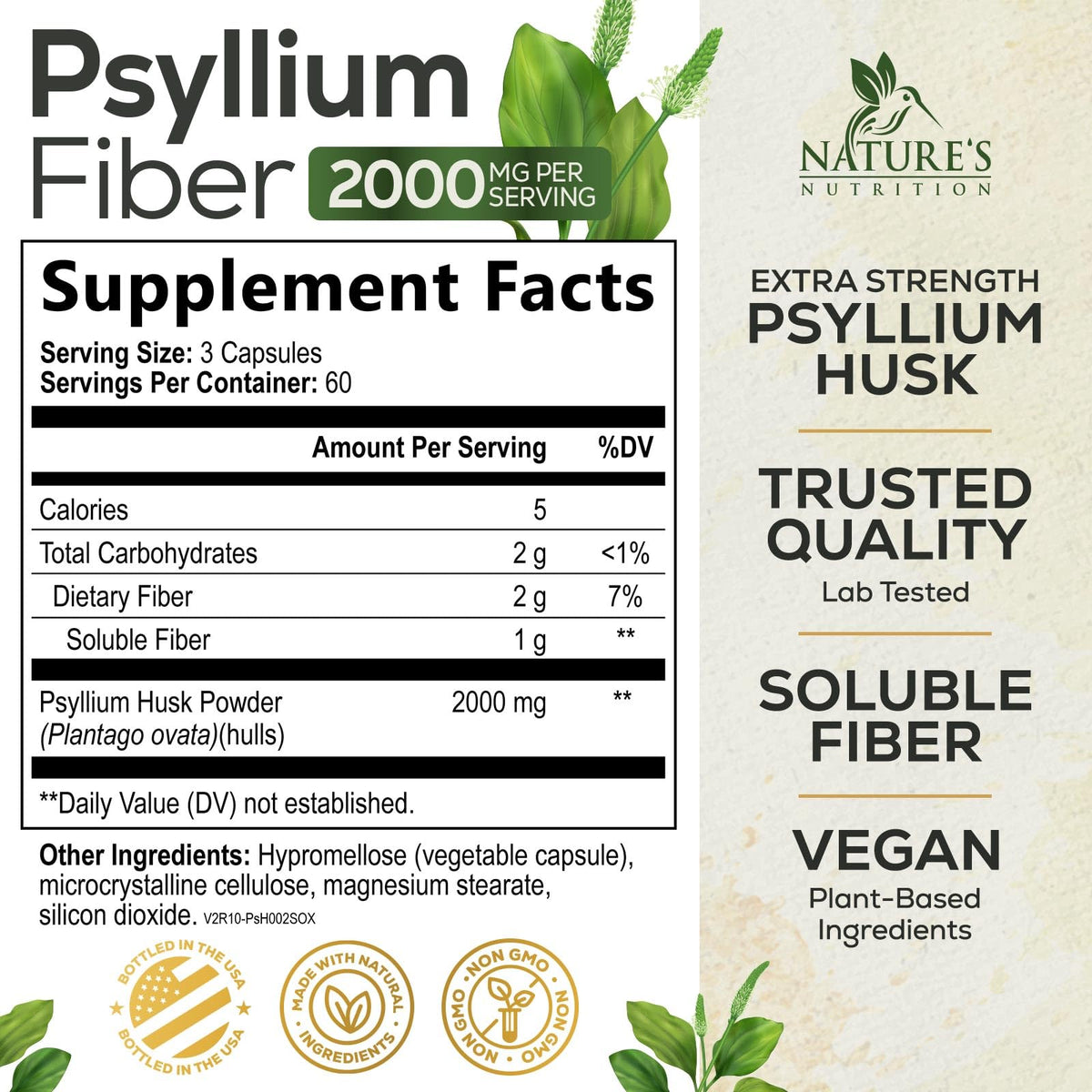 Nature's Nutrition Psyllium Husk Powder 2000mg bottle with label