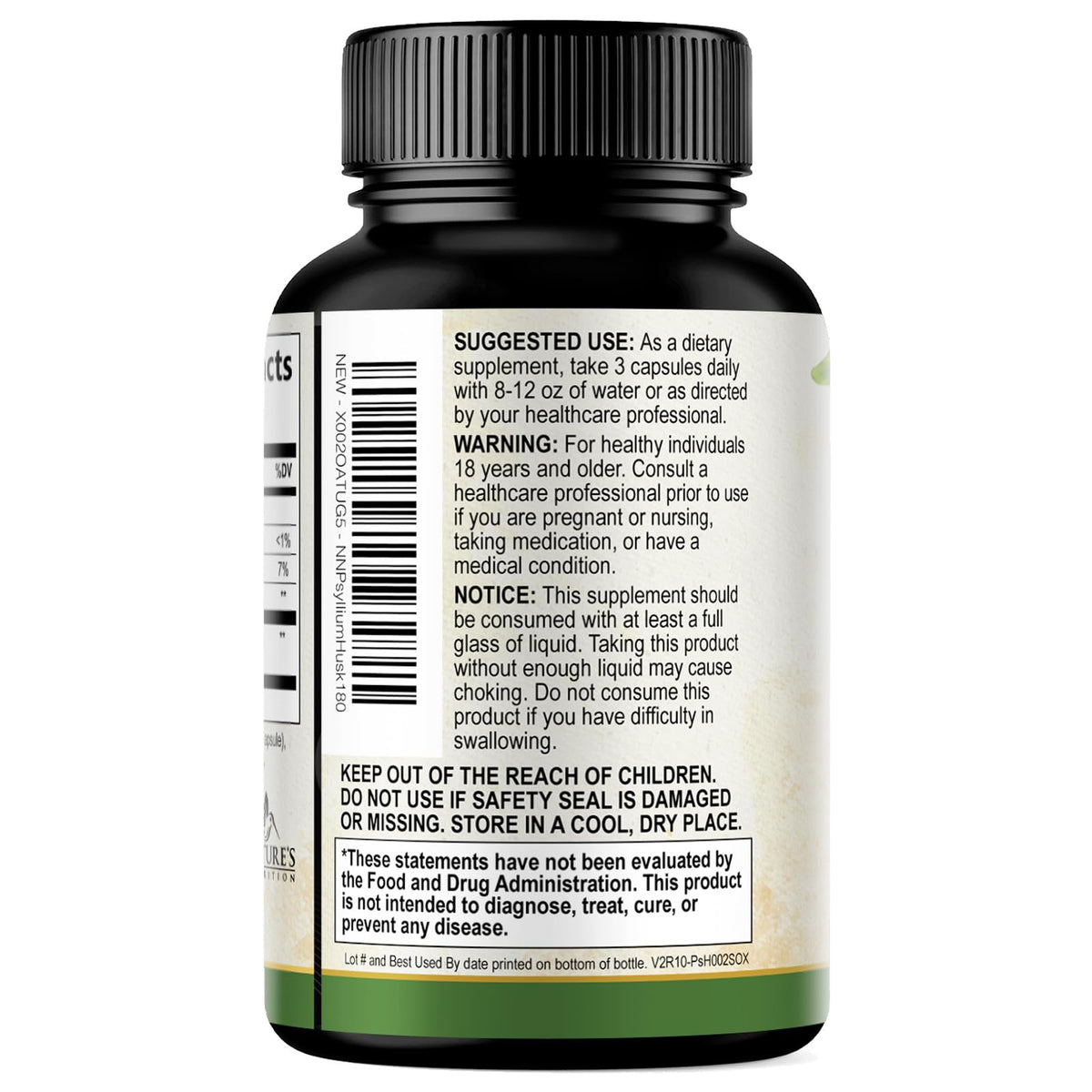 Nature's Nutrition Psyllium Husk Powder 2000mg capsules in a hand