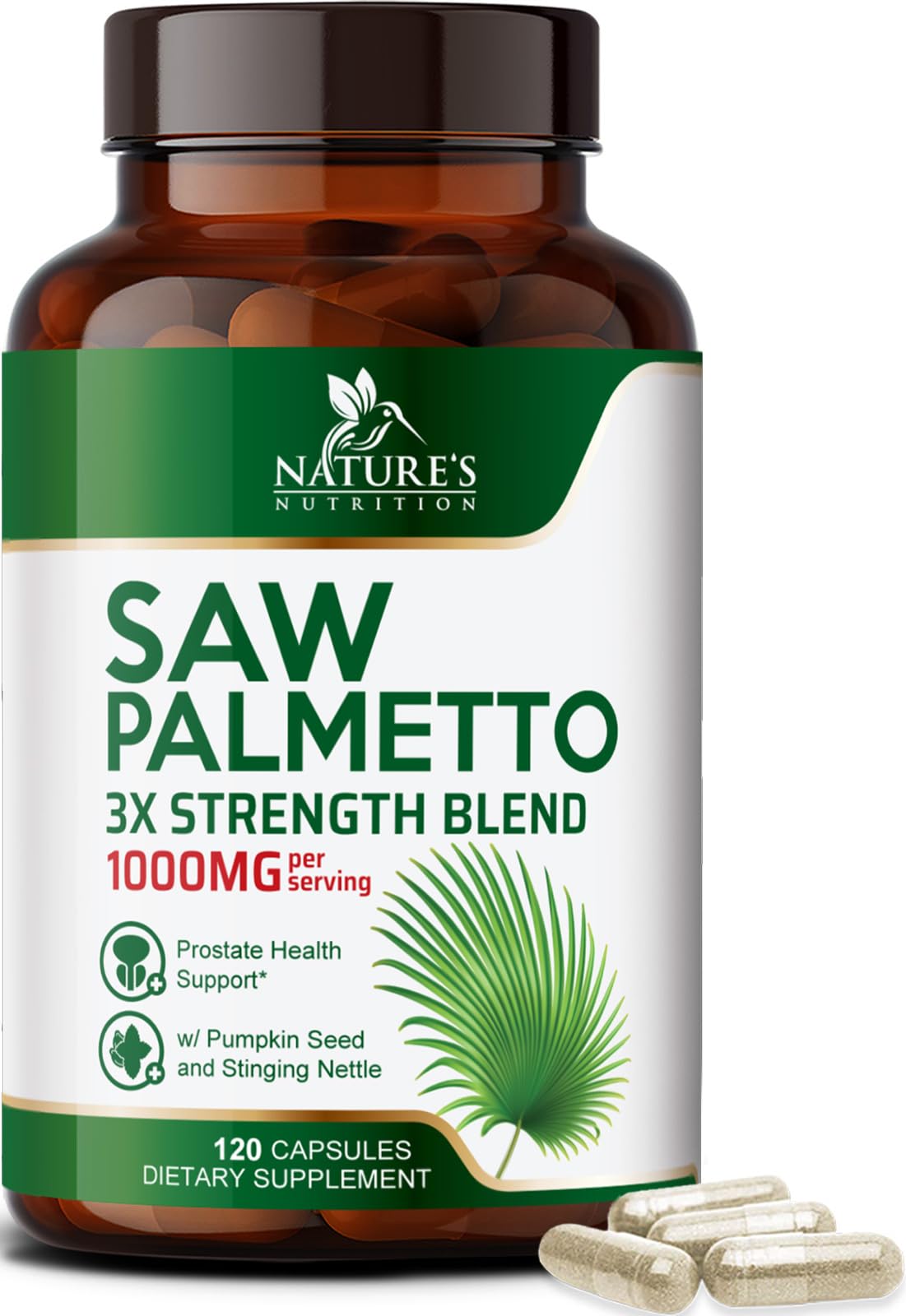Nature's Nutrition Saw Palmetto pour Hommes 120 capsules vue de face