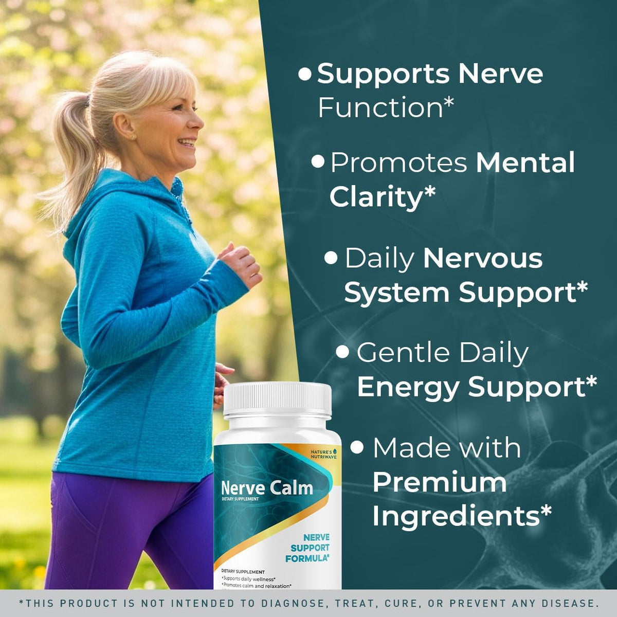 Nature’s NutriWave NerveCalm capsules avec un verre d'eau