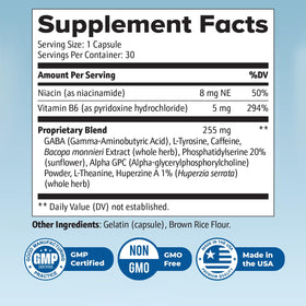Nature’s NutriWave Neuro Sharp Bacopa Ginkgo Huperzine-A ingrédients sur étiquette