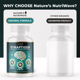 Nature’s NutriWave Synaptigen comprimés, présentation sur une surface en bois