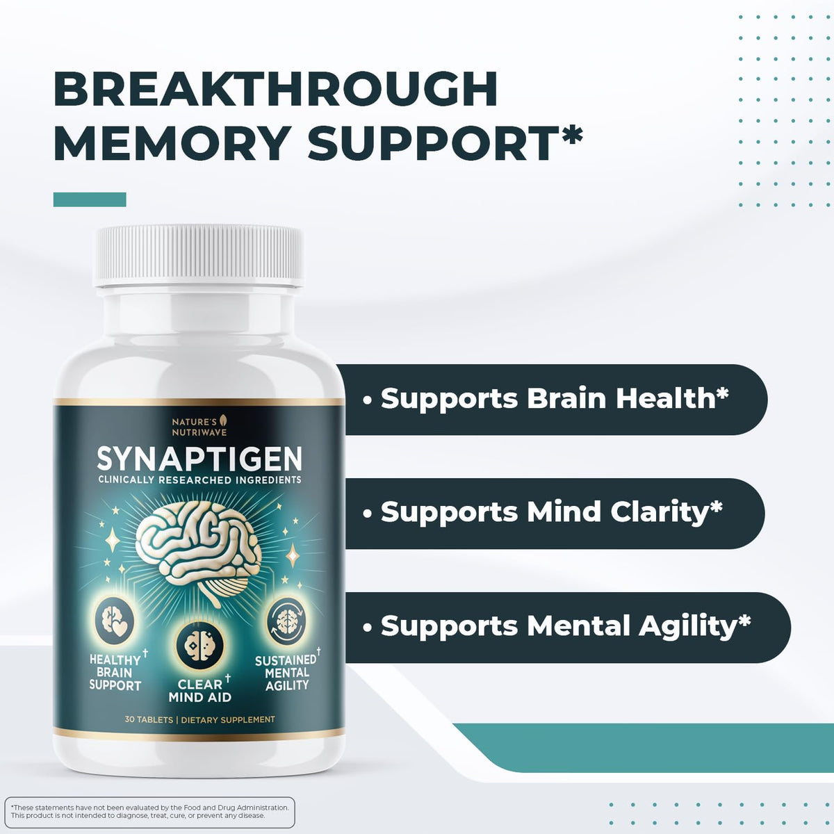 Nature’s NutriWave Synaptigen comprimés, vue arrière de l'emballage