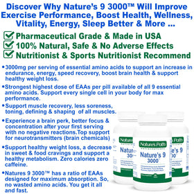 NATURE'S PATH NUTRACEUTICALS Complément Amino Acides Essentiels 3000mg, comprimés sur fond blanc