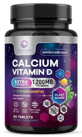 Nature's Peak Calcium 1200 mg avec Vitamine D3 - 60 comprimés en bouteille