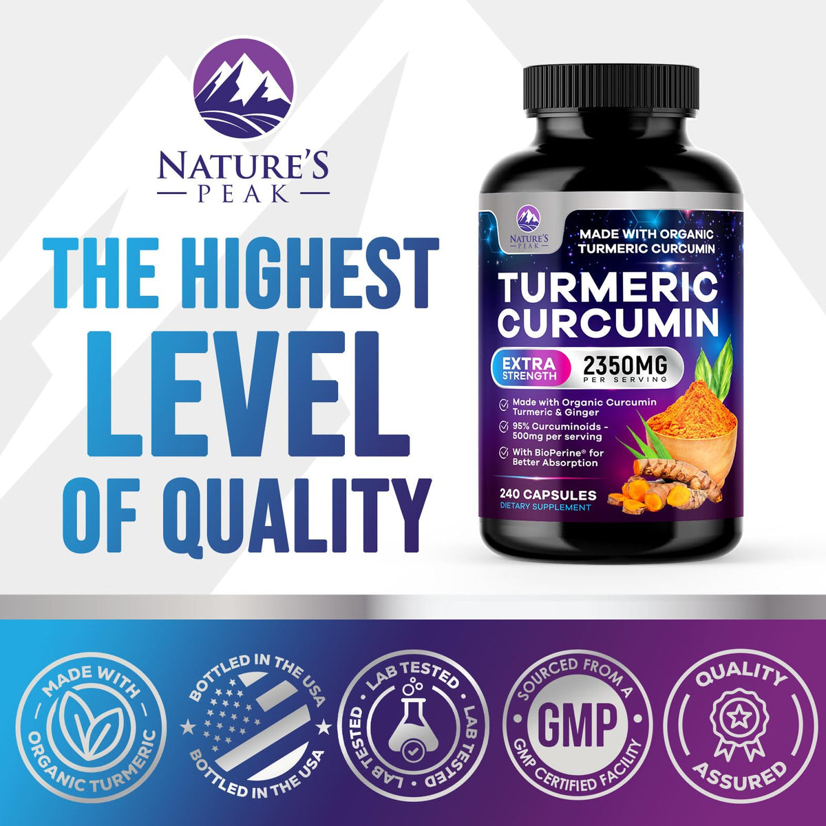 Nature's Peak Complément Alimentaire Curcuma 1750mg dosage par portion