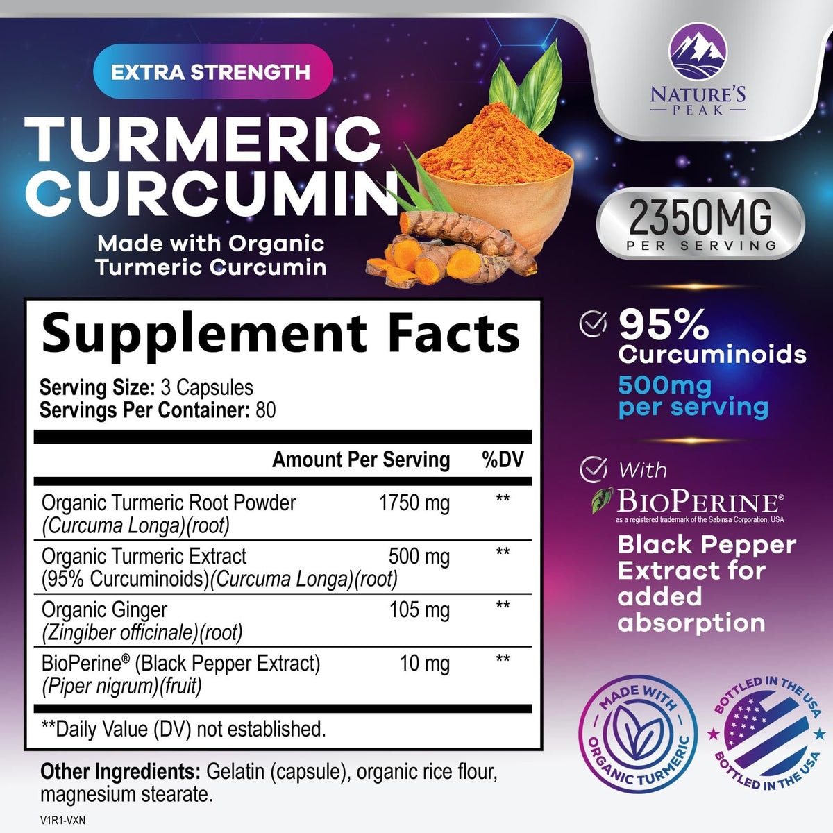 Nature's Peak Complément Alimentaire Curcuma 240 Capsules emballage