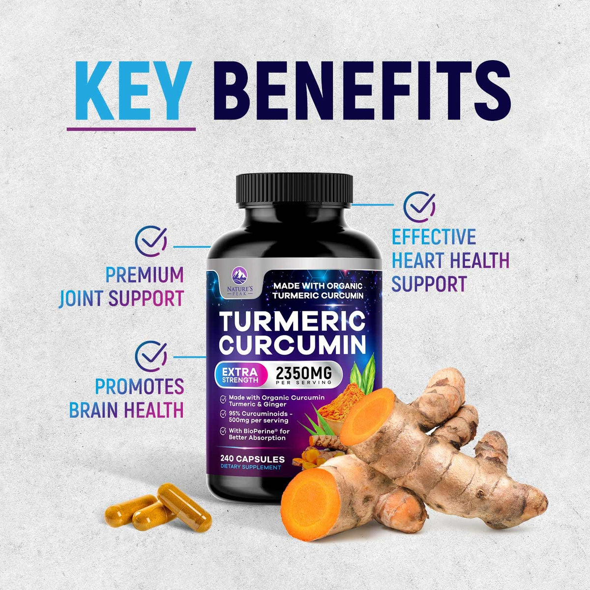 Nature's Peak Complément Alimentaire Curcuma ingrédients sur l'étiquette