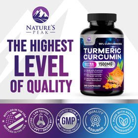 Nature's Peak Complément Curcuma capsules sur une table