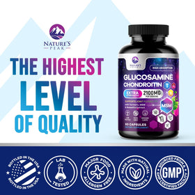 Nature's Peak Complex de Glucosamine Chondroïtine 2100mg étiquette détaillée