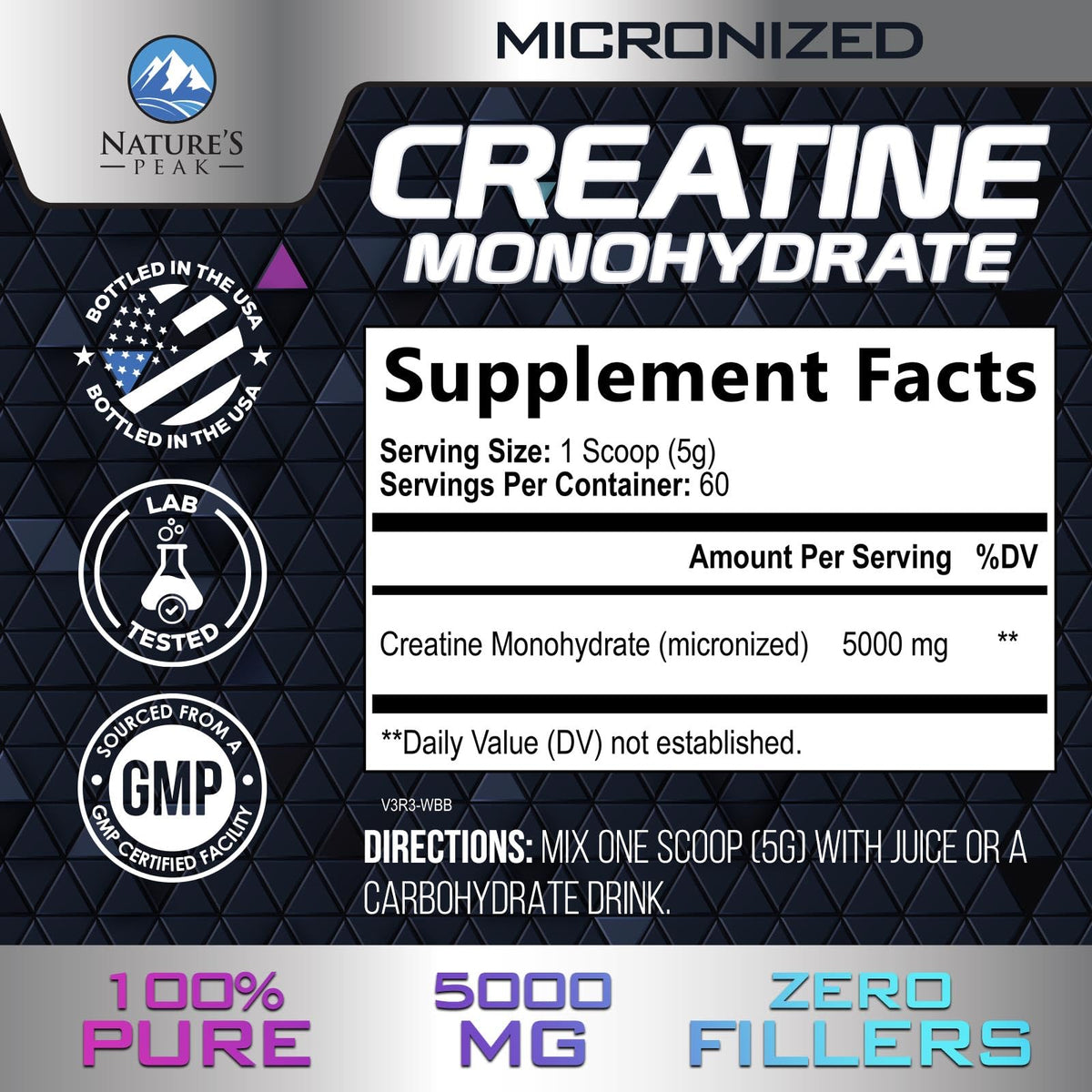 Nature's Peak créatine monohydrate 5000mg poudre pure packaging