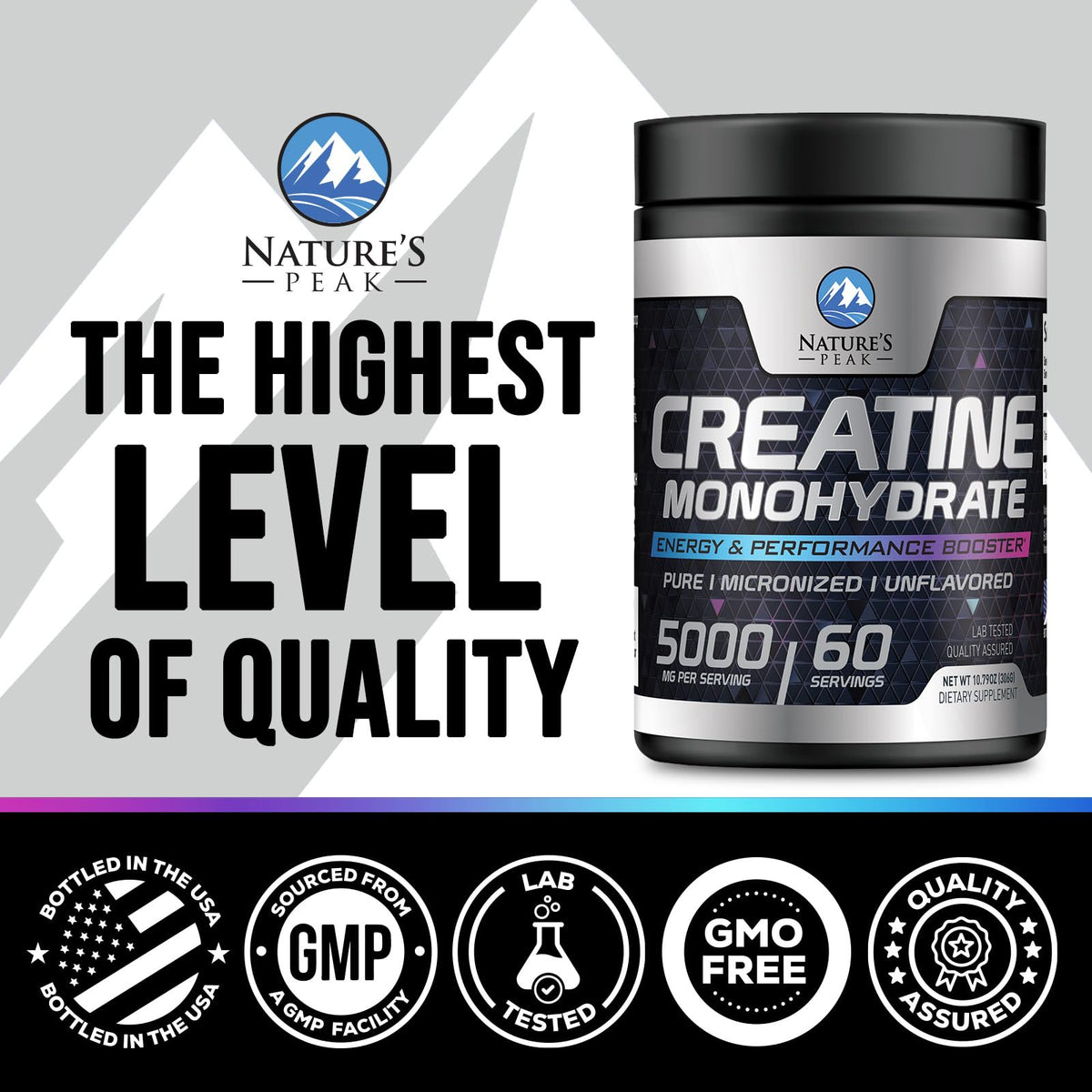 Nature's Peak créatine monohydrate 5000mg poudre pure vue arrière