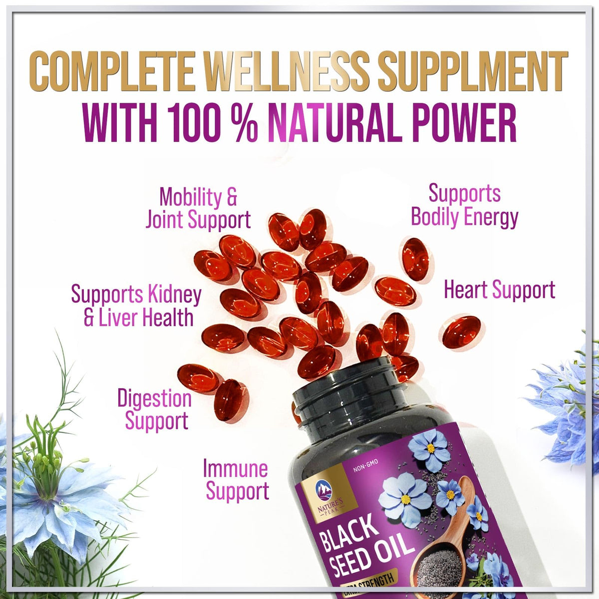 Nature's Peak gélules d'huile de graines noires avec dose de 1000mg