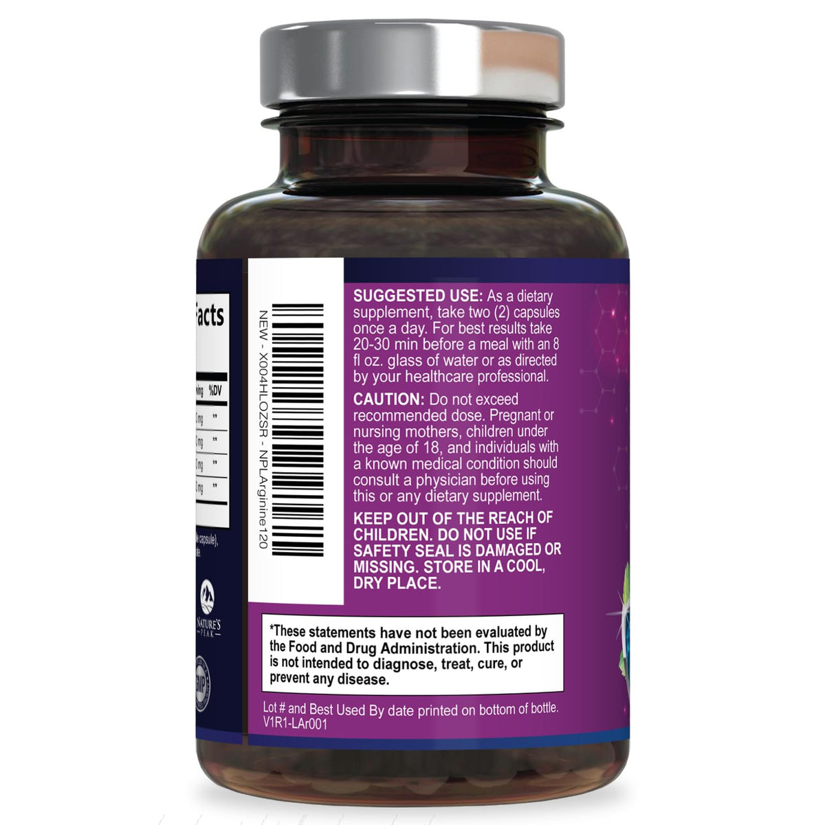 Nature's Peak L-Arginine Complex avec un verre d'eau