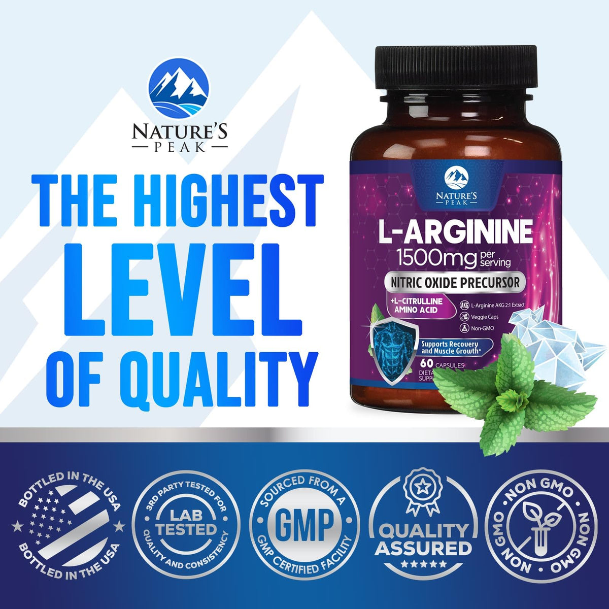Nature's Peak L-Arginine Complex side view of the bottle