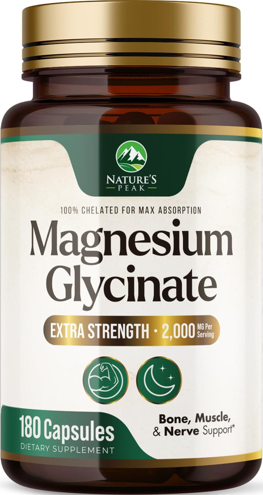 Nature's Peak Magnésium Glycinate 2000 mg capsules devant l'emballage