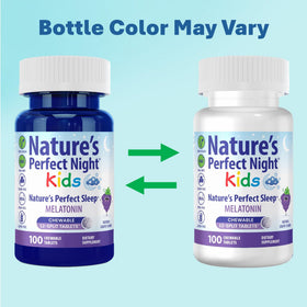 Nature's Perfect Night Melatonine Enfant 1mg ouvert avec comprimés visibles