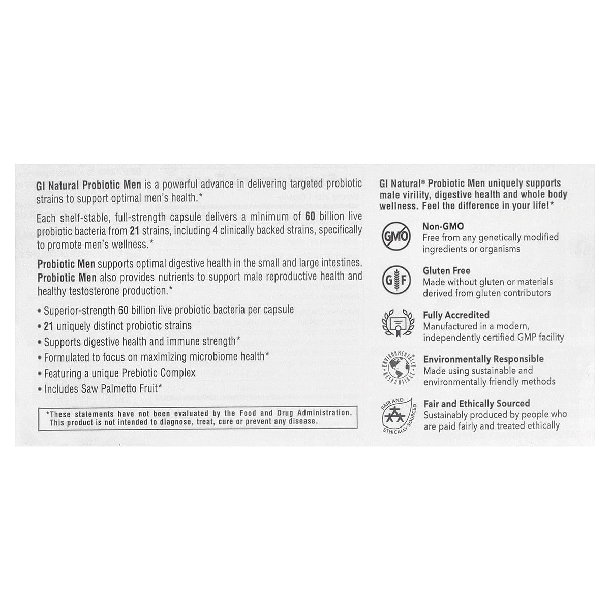 Nature's Plus GI Natural Probiotic Men capsules close-up
