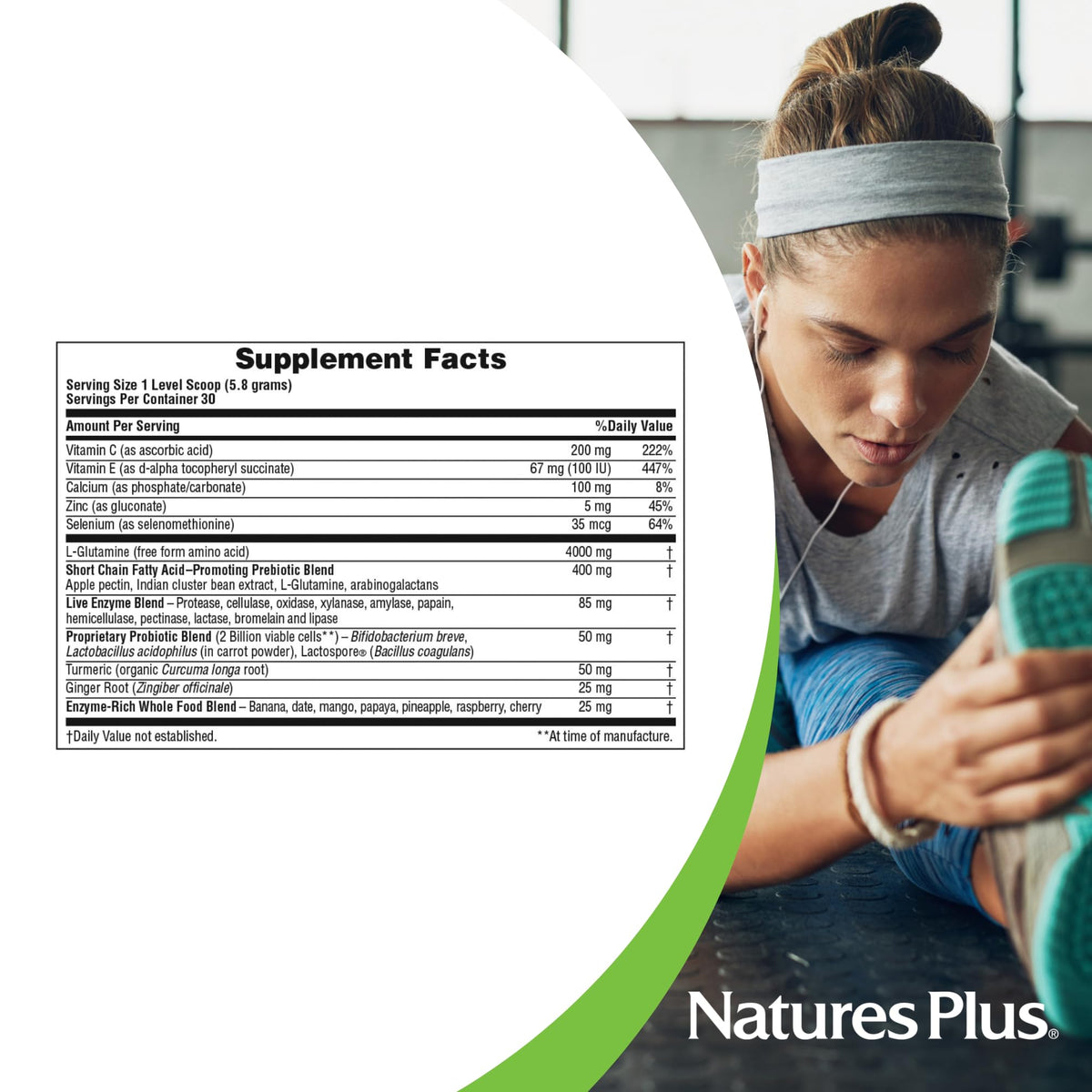 Nature's Plus GI Natural Total daily Wellness 204g poudre dans un verre d'eau